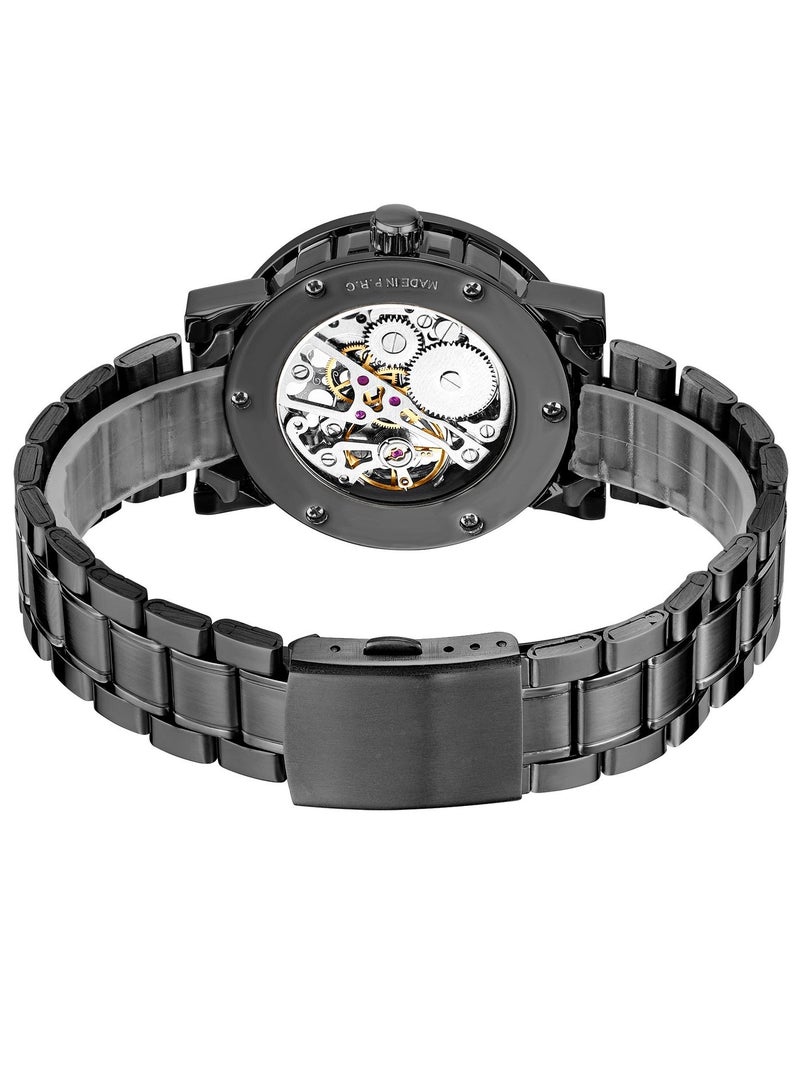 وينر ساعة يد رجالية أوتوماتيكية ميكانيكية مقاومة للماء والصدأ بسوار أسود من الستانلس ستيل - Image 4